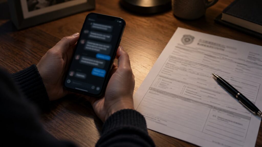 Móvil con mensajes intimidatorios junto a una denuncia: amenazas por WhatsApp como delito de amenazas